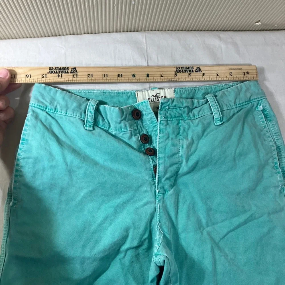 Hollister‎ Mens Teal Green Chino Shorts Sz 30 Button Fly 100% Cotton Casual Prep